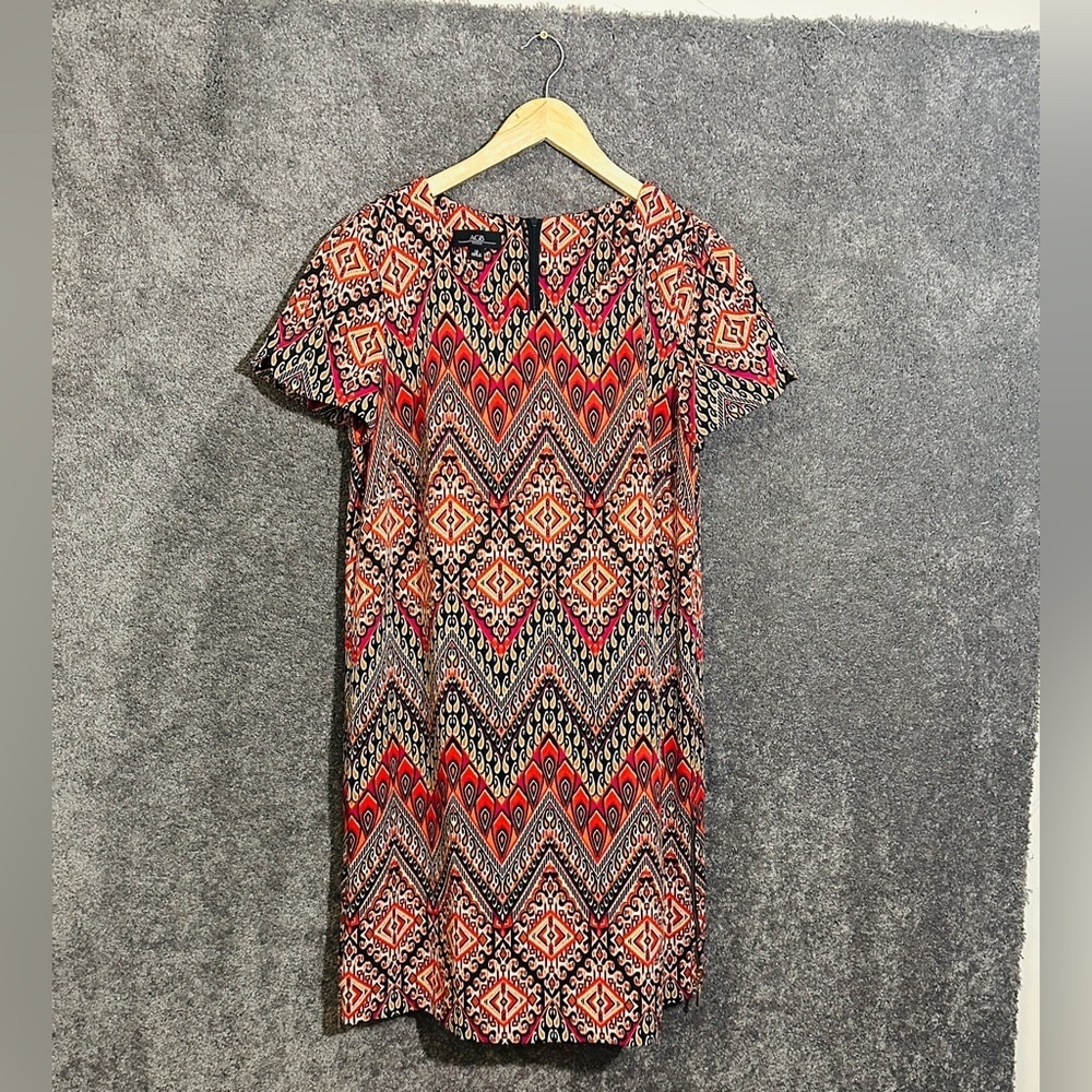 AGB Multicolor Geometric Shift Dress Size 12  Boho Tribal Aztec Vibes